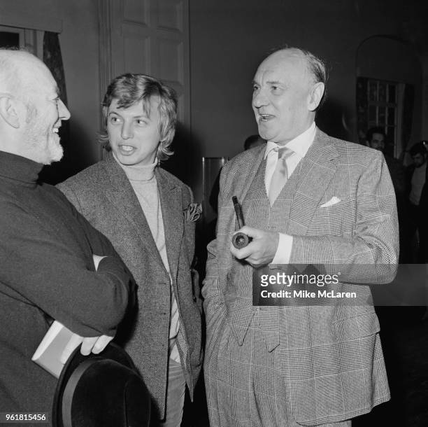 From left to right, English actors Alec Guinness , Tommy Steele and Sir Ralph Richardson during rehearsals for the ATV television production of...