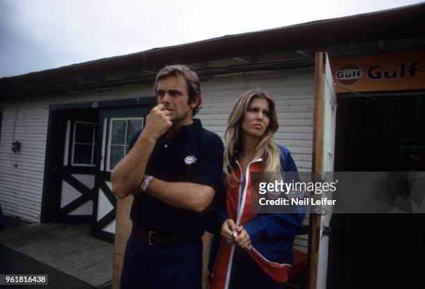 Indianapolis 500: Casual view of Peter Revson with girlfriend Marjorie Wallace at Indianapolis Motor Speedway. Indianapolis, IN 5/30/1973 CREDIT:...