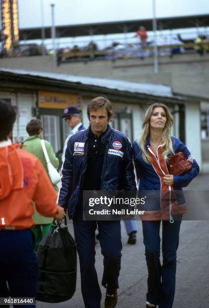 Indianapolis 500: Casual view of Peter Revson with girlfriend Marjorie Wallace at Indianapolis Motor Speedway. Indianapolis, IN 5/30/1973 CREDIT:...