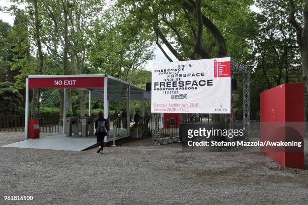 Visitor leaves the Biennale at the Giardini at the 16th. International Architecture Biennale on May 23, 2018 in Venice, Italy.