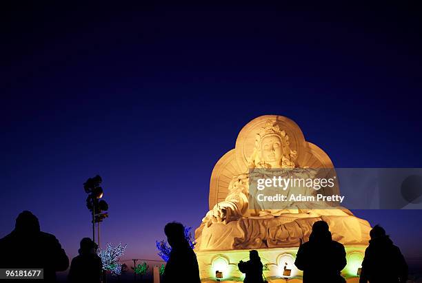 View of a huge snow Buddha during the 26th Harbin International Ice and Snow Sculpture Festival on January 24, 2010 in Harbin, China. The sculptures...