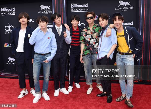 Musical group BTS attends the 2018 Billboard Music Awards at MGM Grand Garden Arena on May 20, 2018 in Las Vegas, Nevada.