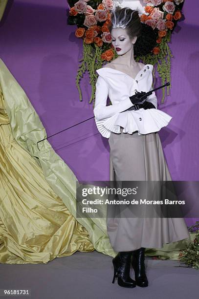 Model walks the runway at the Christian Dior Haute-Couture show as part of the Paris Fashion Week Spring/Summer 2010 on January 25, 2010 in Paris,...