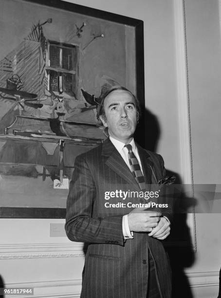Norman St John-Stevas , the new Minister of State for the Arts, holds a press conference at 28 Belgrave Square in London, 11th December 1973.
