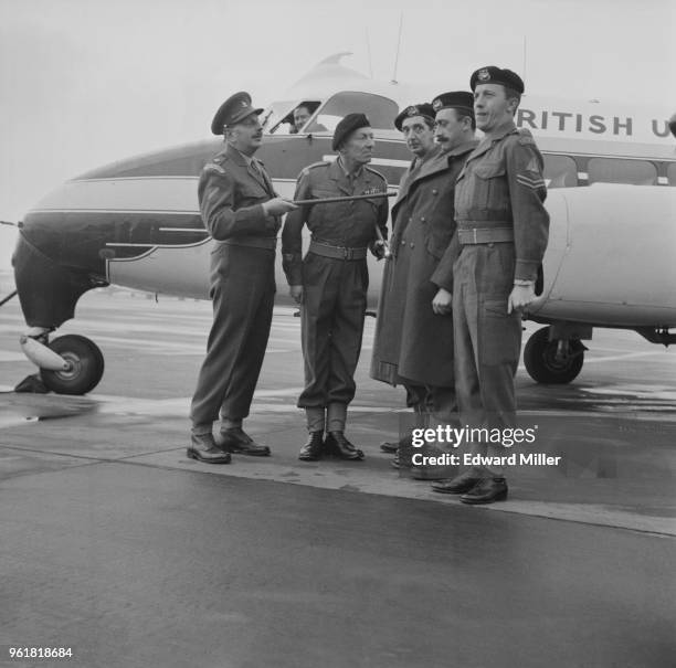 Cast members of TV sitcom 'The Army Game' at Gatwick Airport before leaving for Pontefract in Yorkshire, to visit the King's Own Yorkshire Light...