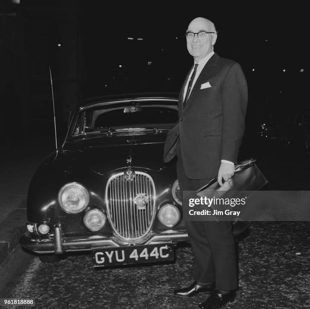 Sir Donald Stokes , head of British Leyland, arrives at the Savoy Hotel in London for a press conference on the upcoming merger of the Leyland Motor...