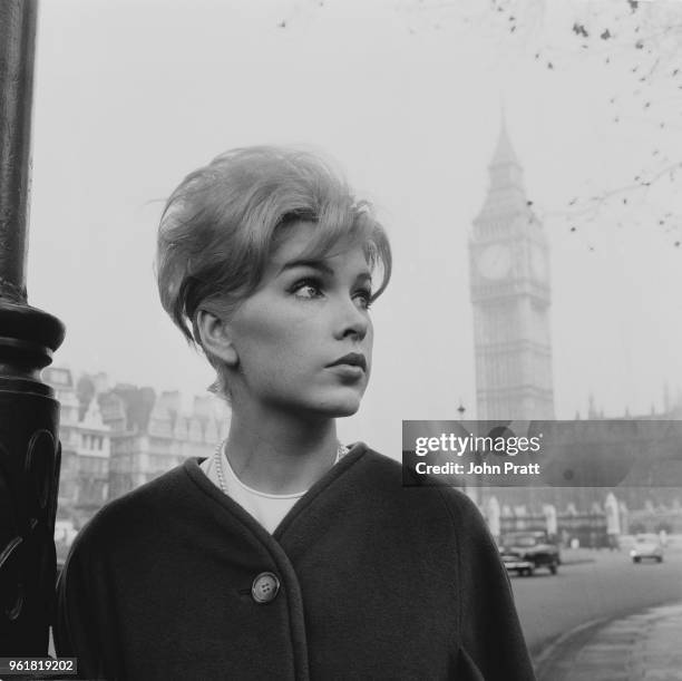 American actress Stella Stevens visits London, November 1961.