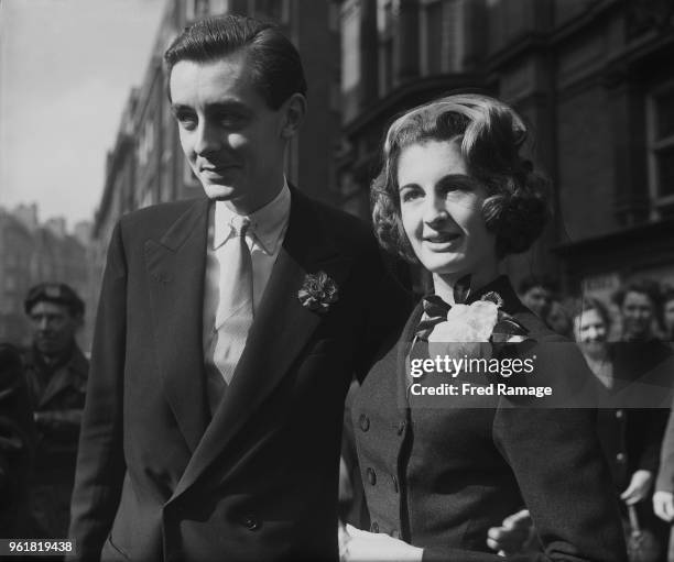 Lady Annabel Vane-Tempest-Stewart, daughter of the 8th Marquess of Londonderry, marries Mark Birley , son of artist Sir Oswald Birley, at Caxton Hall...
