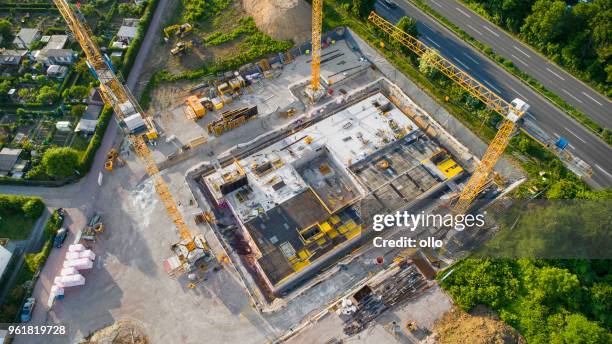 construction site and equipment - aerial view - infrastructure development stock pictures, royalty-free photos & images