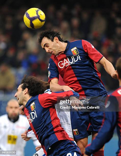 Dario Dainelli of Genoa CFC goes up for the ball during the Serie A match between Genoa CFC and Atalanta BC at Stadio Luigi Ferraris on January 24,...