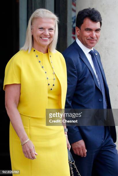 President and CEO Virginia Rometty and IBM France CEO Nicolas Sekkaki leave the Elysee Presidential Palace after a meeting with French President...