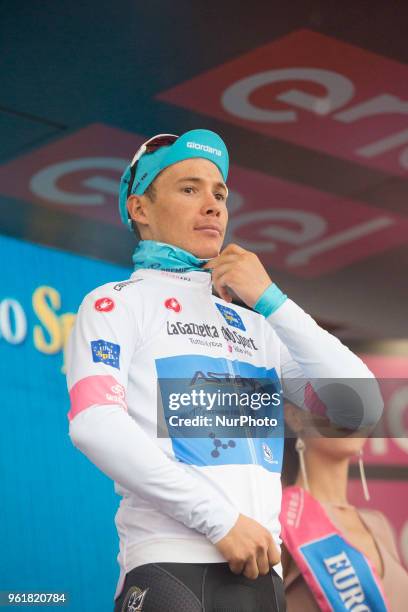 Miguel Angel ASTANA PRO TEAM White jersey celebrates on the podium during the 101st Tour of Italy 2018, Stage 17 RIVA DEL GARDA-ISEO , 155 km on May...