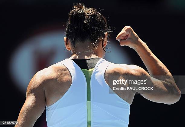 Francesca Schiavone of Italy celebrates winning a point against Venus Williams of the US in their women's singles fourth round match on day eight of...