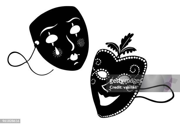 theater masks in black and white - comedy mask stock illustrations