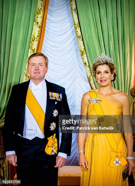 King Willem-Alexander and Queen Maxima of The Netherlands during the official picture at the state banquet in the Grand Ducal Palace on May 23, 2018...