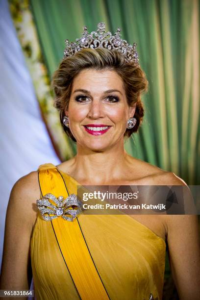 Queen Maxima of The Netherlands during the official picture at the state banquet in the Grand Ducal Palace on May 23, 2018 in Luxembourg, Luxembourg....