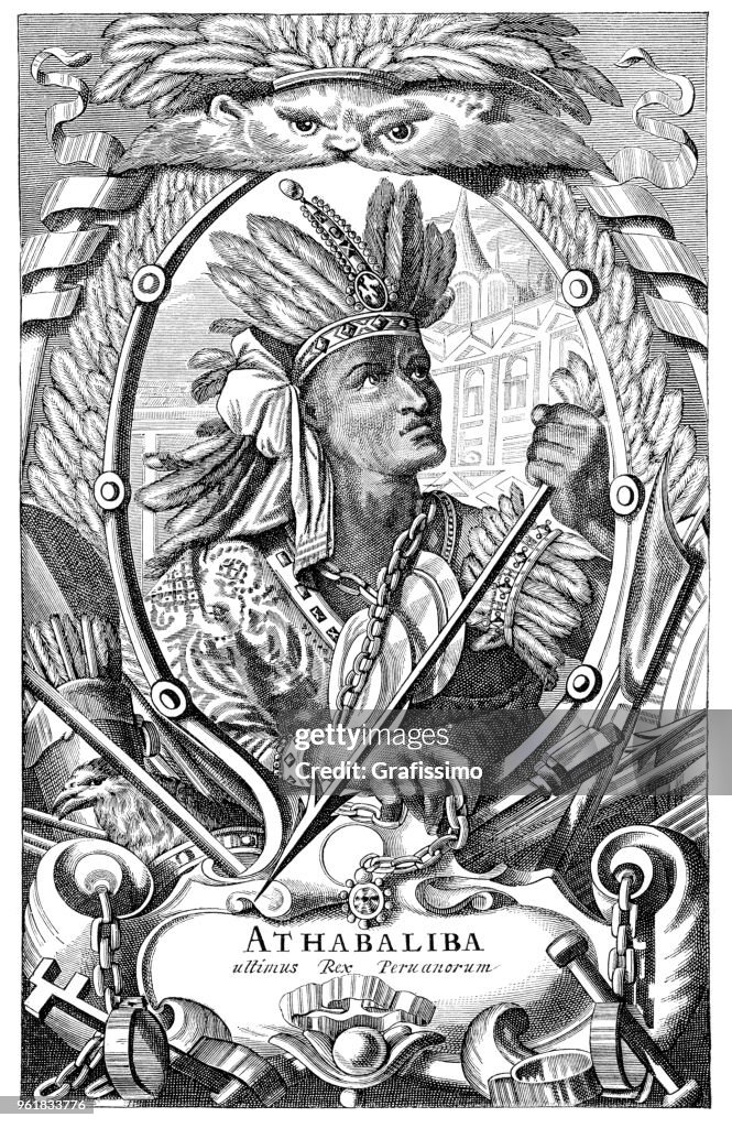 Last Inca Ruler Atahualpa Last Inca Emperor Portrait Illustration 1882 High-Res Vector ...