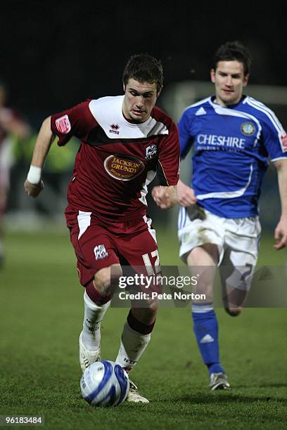 Ryan Gilligan of Northampton Town in action during the Coca Cola League Two Match between Macclesfield Town and Northampton Town at Moss Rose Stadium...