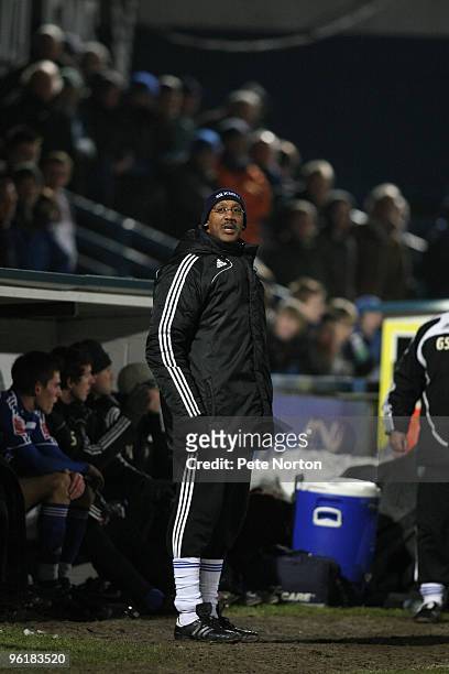 Macclesfield Town manager Keith Alexander looks on during the Coca Cola League Two Match between Macclesfield Town and Northampton Town at Moss Rose...