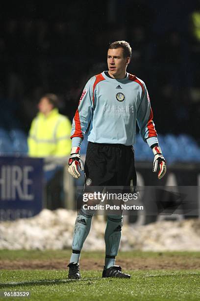 Jon Brain of Macclesfield Town in action during the Coca Cola League Two Match between Macclesfield Town and Northampton Town at Moss Rose Stadium on...