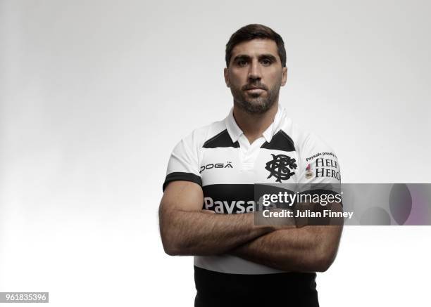 Juan Martin Fernandez Lobbe of the Barbarians poses for a portrait during the Barbarians Squad Photocall at Hilton Park Lane on May 22, 2018 in...