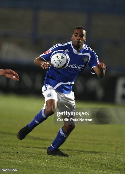 Emile Sinclair of Macclesfield Town in action during the Coca Cola League Two Match between Macclesfield Town and Northampton Town at Moss Rose...