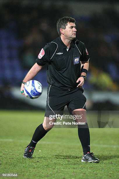 Referee Danny McDermid in action during the Coca Cola League Two Match between Macclesfield Town and Northampton Town at Moss Rose Stadium on January...