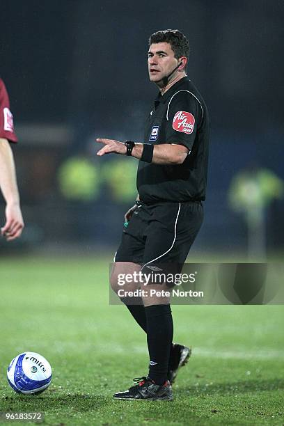 Referee Danny McDermid in action during the Coca Cola League Two Match between Macclesfield Town and Northampton Town at Moss Rose Stadium on January...