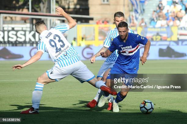 Gianluca Caprari of UC Sampdoria in action during the serie A match between Spal and UC Sampdoria at Stadio Paolo Mazza on May 20, 2018 in Ferrara,...
