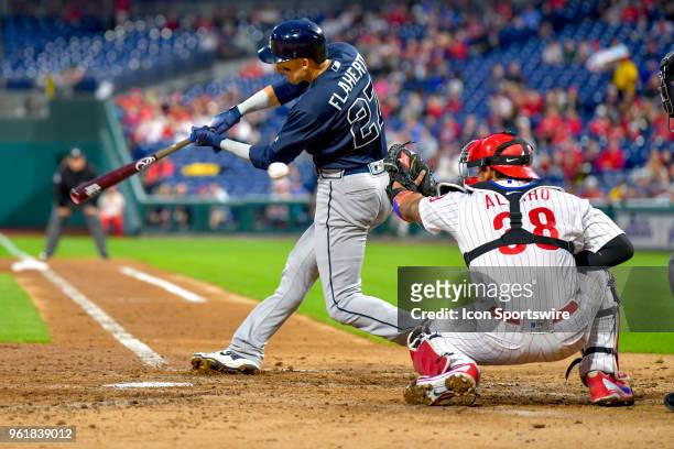 Atlanta Braves second baseman Ryan Flaherty strikes out close out the top of the inning with bases loaded during the MLB game between the Atlanta...