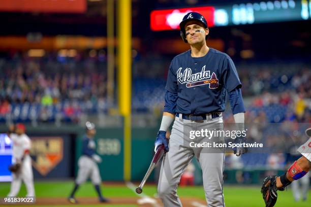 Atlanta Braves second baseman Ryan Flaherty strikes out close out the top of the inning with bases loaded during the MLB game between the Atlanta...