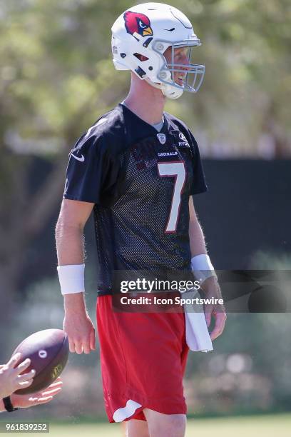 Arizona Cardinals quarterback Mike Glennon looks on during the Arizona Cardinals OTA on May 23, 2018 at the Arizona Cardinals Training Facility in...