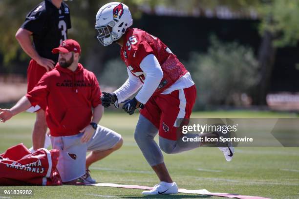 Arizona Cardinals running back Elijhaa Penny runs a route during the Arizona Cardinals OTA on May 23, 2018 at the Arizona Cardinals Training Facility...