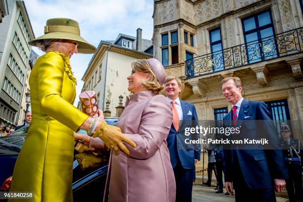 King Willem-Alexander of The Netherlands and Queen Maxima of The Netherlands are welcomed by Grand Duke Henri and Grand Duchess Maria Teresa at the...