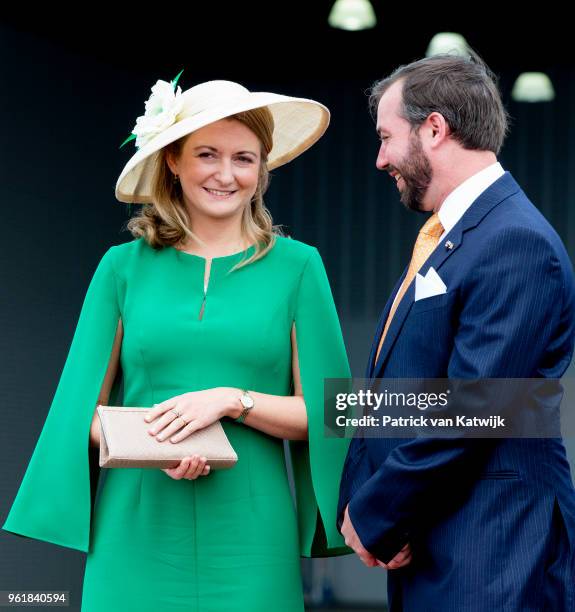 Hereditary Grand Duke Guillaume and Hereditary Grand Duchess Stephanie at the airport of Luxembourg on May 23, 2018 in Luxembourg, Luxembourg. The...