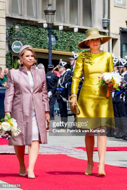 Queen Maxima of The Netherlands is welcomed by Grand Duchess Maria Teresa at the Grand Ducal Palace on May 23, 2018 in Luxembourg, Luxembourg. The...