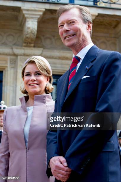 Grand Duke Henri and Grand Duchess Maria Teresa at the Grand Ducal Palace on May 23, 2018 in Luxembourg, Luxembourg. The Dutch King and Queen are in...