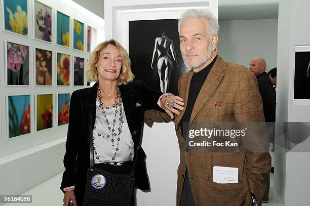 Loulou de La Falaise and her Husband Thadee Klossowski attend the David Seidner Photo Exhibition Preview Party at the Fondation Yves St Laurent on...