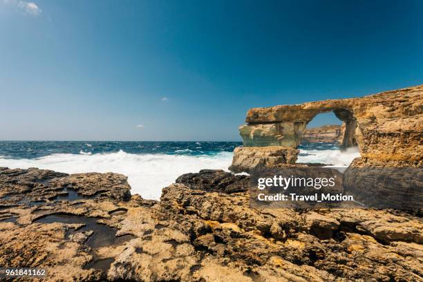 azure window gozo island, malta - azure window malta stock pictures, royalty-free photos & images