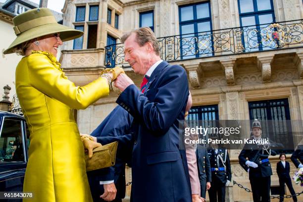 Queen Maxima of The Netherlands are welcomed by Grand Duke Henri at the Grand Ducal Palace on May 23, 2018 in Luxembourg, Luxembourg. The Dutch King...