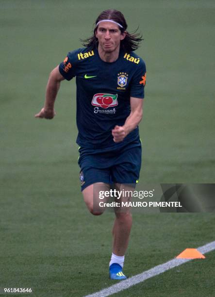 Brazil's player Filipe Luis attends a training session of the national football team ahead of FIFA's 2018 World Cup, at Granja Comary training centre...