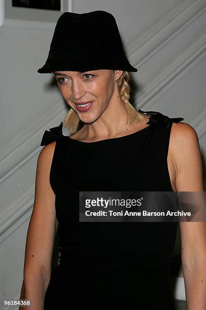 Helene de Fougerolles poses as she arrives at the Christian Dior Haute-Couture show as part of the Paris Fashion Week Spring/Summer 2010 on January...