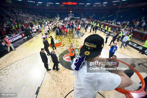 Facundo Campazzo, #11 of Real Madrid celebrates after the 2018 Turkish Airlines EuroLeague F4 Championship Game between Real Madrid v Fenerbahce...