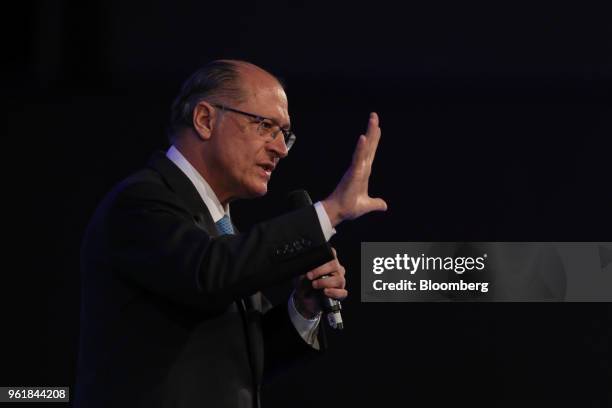 Geraldo Alckmin, presidential candidate for the Brazilian Social Democracy Party , gestures while speaking during a National Confederation of...