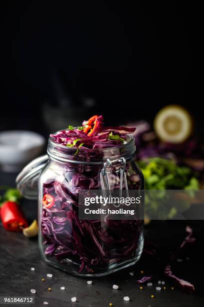 pickled red cabbage - purple cabbage stock pictures, royalty-free photos & images