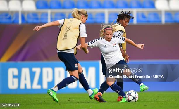 Players of Lyon in action during a training session prior to the UEFA Womens Champions League Final between VfL Wolfsburg and Olympique Lyonnais on...
