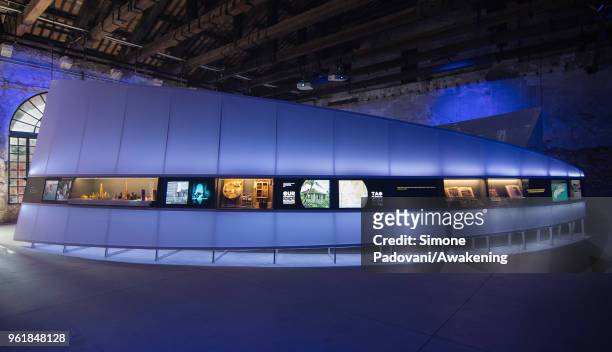 Visitor looks at the Philippine Pavilion in the Arsenale during the press preview of the 16th International Architecture Biennale on May 23, 2018 in...