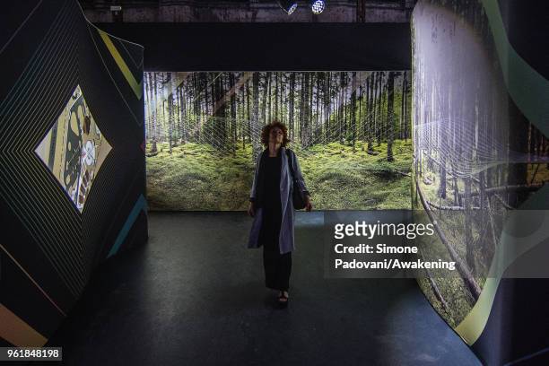 Visitor looks at the Canadian Pavilion in the Arsenale during the press preview of the 16th International Architecture Biennale on May 23, 2018 in...