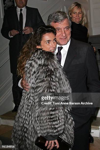 Mademoiselle Agnes and Sidney Toledano pose as they arrive at the Christian Dior Haute-Couture show as part of the Paris Fashion Week Spring/Summer...