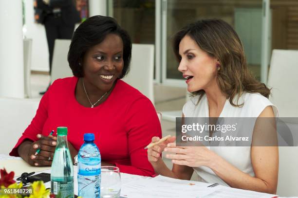 Queen Letizia of Spain and First Lady of Haiti, Martine Moise attend a meeting about the women in Haiti at the 'Mupanah' National Pantenon Museum on...